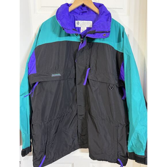 Vintage Columbia Gizzmo Tech Jacket Shell Only Men Teal Black Purple Retro LARGE - Picture 1 of 4